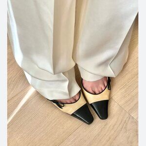 CHANEL vintage two tone cap toe mules shoes kitten heels